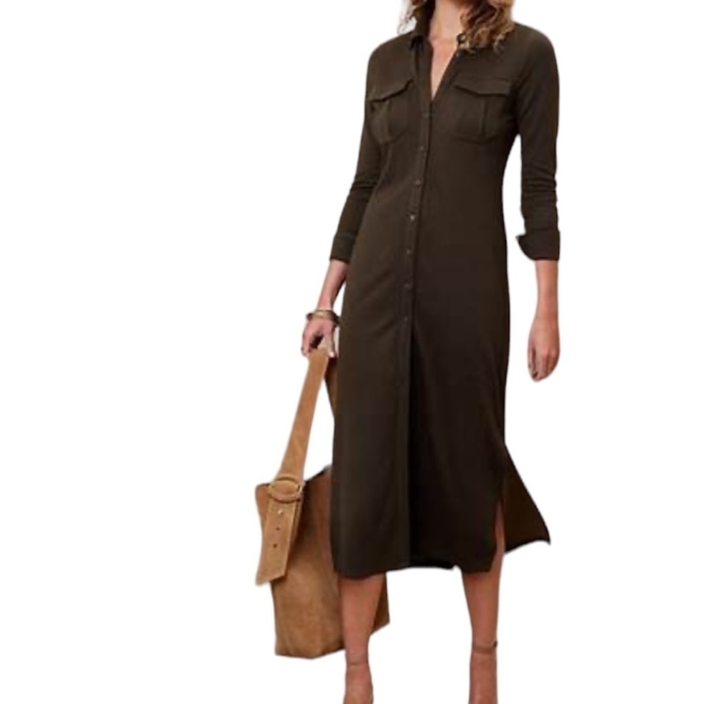 Banana Republic Tan Button-Front Midi Polo Shirt Dress Alegre - Picture 2 of 11